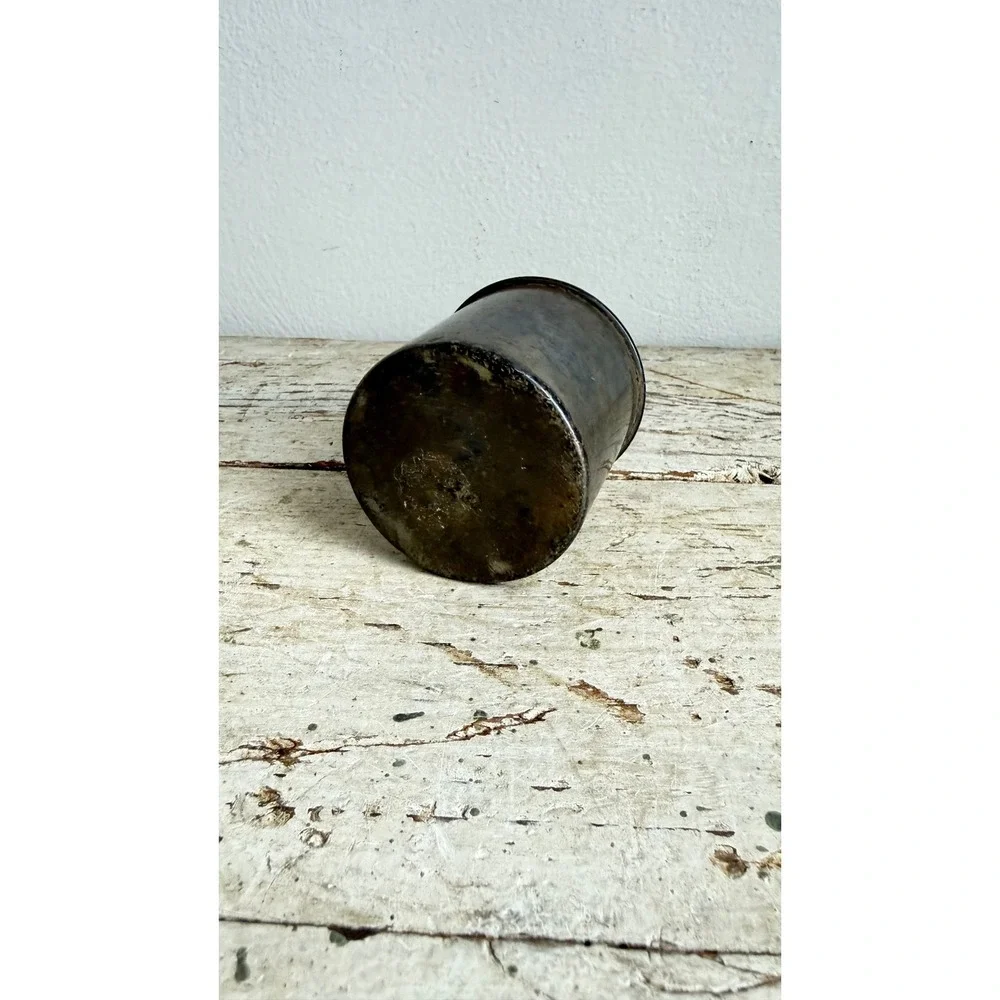Antique Silver Plate Baby Cup Engraved L.B. Primitive Patina Decorative Vessel